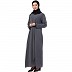 A-line abaya with piping at sleeves-Grey-black